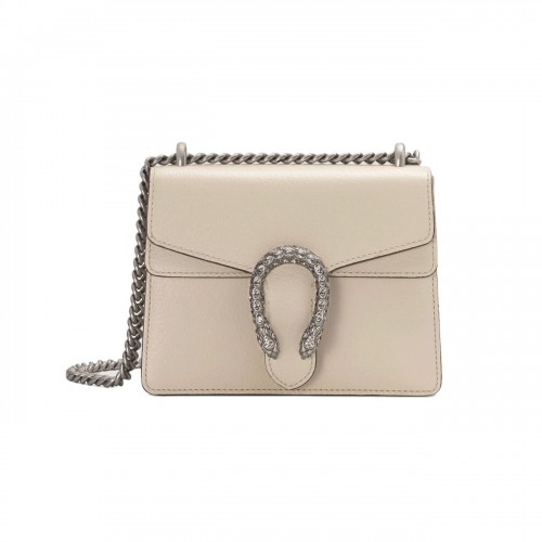 GUCCI Horsebit GG Leather Shoulder Bag White Gold Hardware 137388