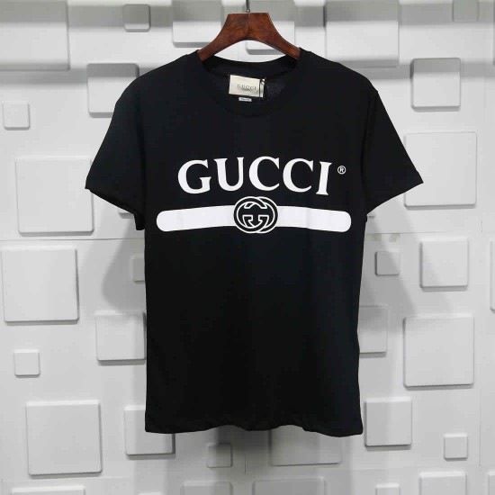 Gucci T-shirt Black white crossbar printing Pure cotton Gucci T-shirt Black white crossbar printing Pure cotton