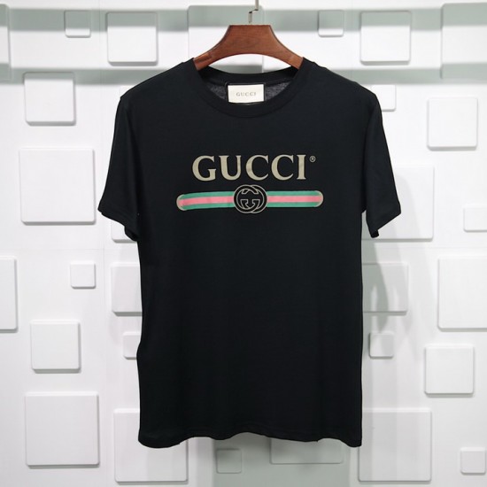 Gucci color-crossbar T-shirt printing Pure cotton