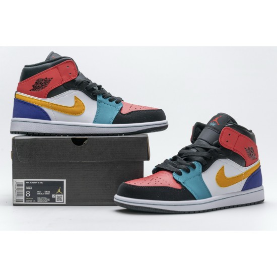 Nike AIR JORDAN 1 MID MULTI-COLOR BRED ORANGE MENS GS SHOES 554724-125 Nike AIR JORDAN 1 MID MULTI-COLOR BRED ORANGE MENS GS SHOES 554724-125