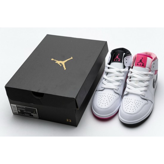 Nike Air Jordan 1 Mid White Black Hyper Pink 555112-106 Nike Air Jordan 1 Mid White Black Hyper Pink 555112-106