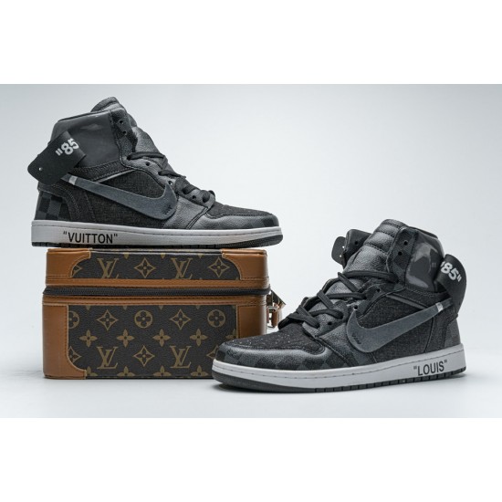 LV Louis Vuitton x Off White x Air Jordan 1 High Grey Black On