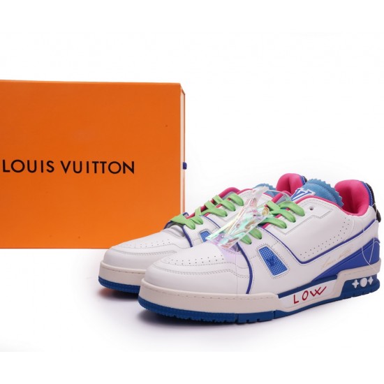 Louis Vuitton Trainer White Pink Blue MS0223 Louis Vuitton Trainer White Pink Blue MS0223