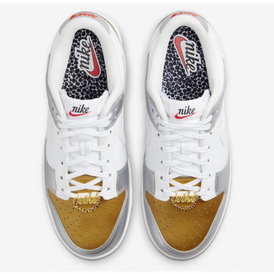 NIKE DUNK LOW SE 'SILVER GOLD METALLIC' WMNS 2022 DH4403-700 NIKE DUNK LOW SE 'SILVER GOLD METALLIC' WMNS 2022 DH4403-700
