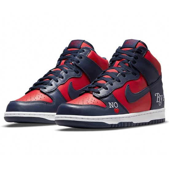 SUPREME X NIKE DUNK HIGH SB 'BY ANY MEANS - RED NAVY' DN3741-600 SUPREME X NIKE DUNK HIGH SB 'BY ANY MEANS - RED NAVY' DN3741-600