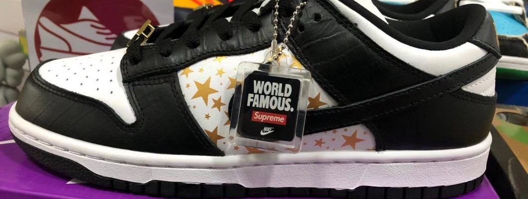 Supreme x Nike SB Dunk Low 'Black Stars' DH3228-102 Kickbulk Sneaker camera photos