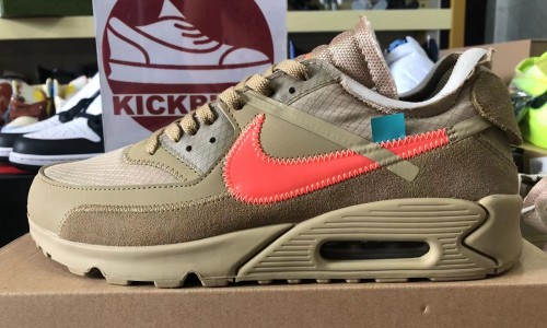 Off-White X Nike Air Max 90 Desert Ore AA7293-200 Kickbulk Sneakers shoes retail wholesale free shipping reviews camera photos