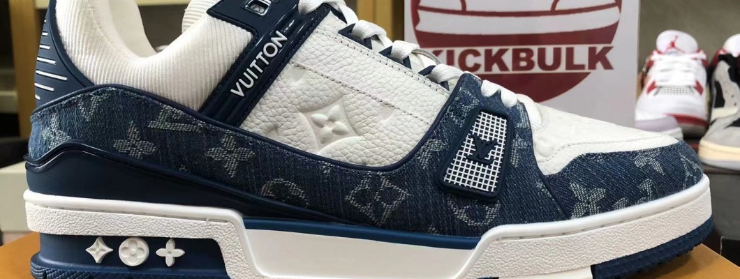 Kickbulk Sneakers Luxury Louis Vuitton LV Trainer Monogram Denim White Blue Camear photos shoes reviews