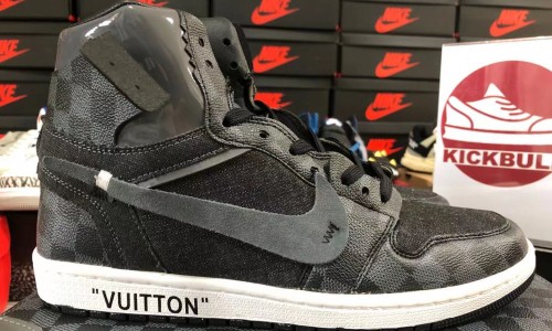 LOUIS VUITTON X Air Jordan 1 High Grey Black LV kickbulk sneaker Camera photos