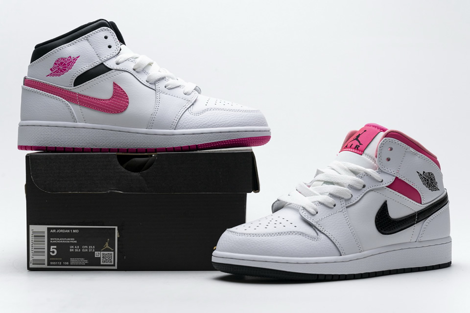 Nike Air Jordan 1 Mid White Black Hyper Pink 555112 106 3 - www.kickbulk.co