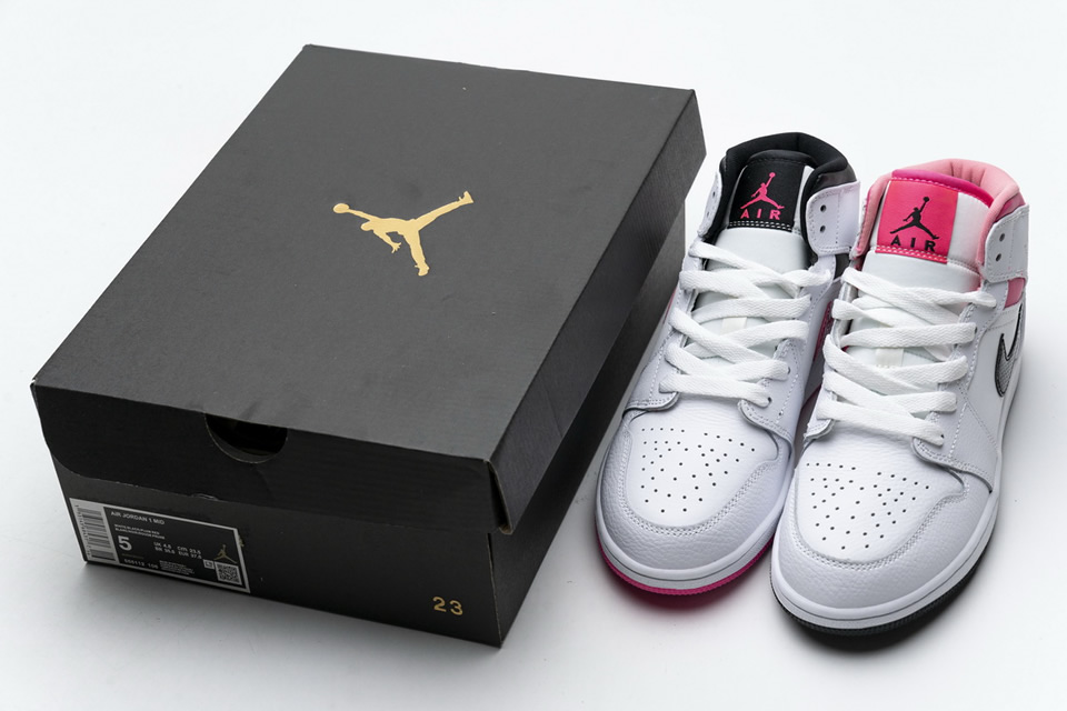 Nike Air Jordan 1 Mid White Black Hyper Pink 555112 106 4 - www.kickbulk.co
