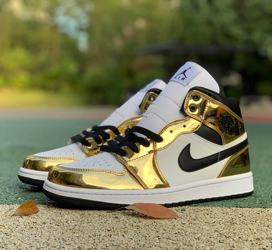 Nike Air Jordan 1 Mid Aj1 Metallic Gold Black White Dc1419 700 3 - www.kickbulk.co