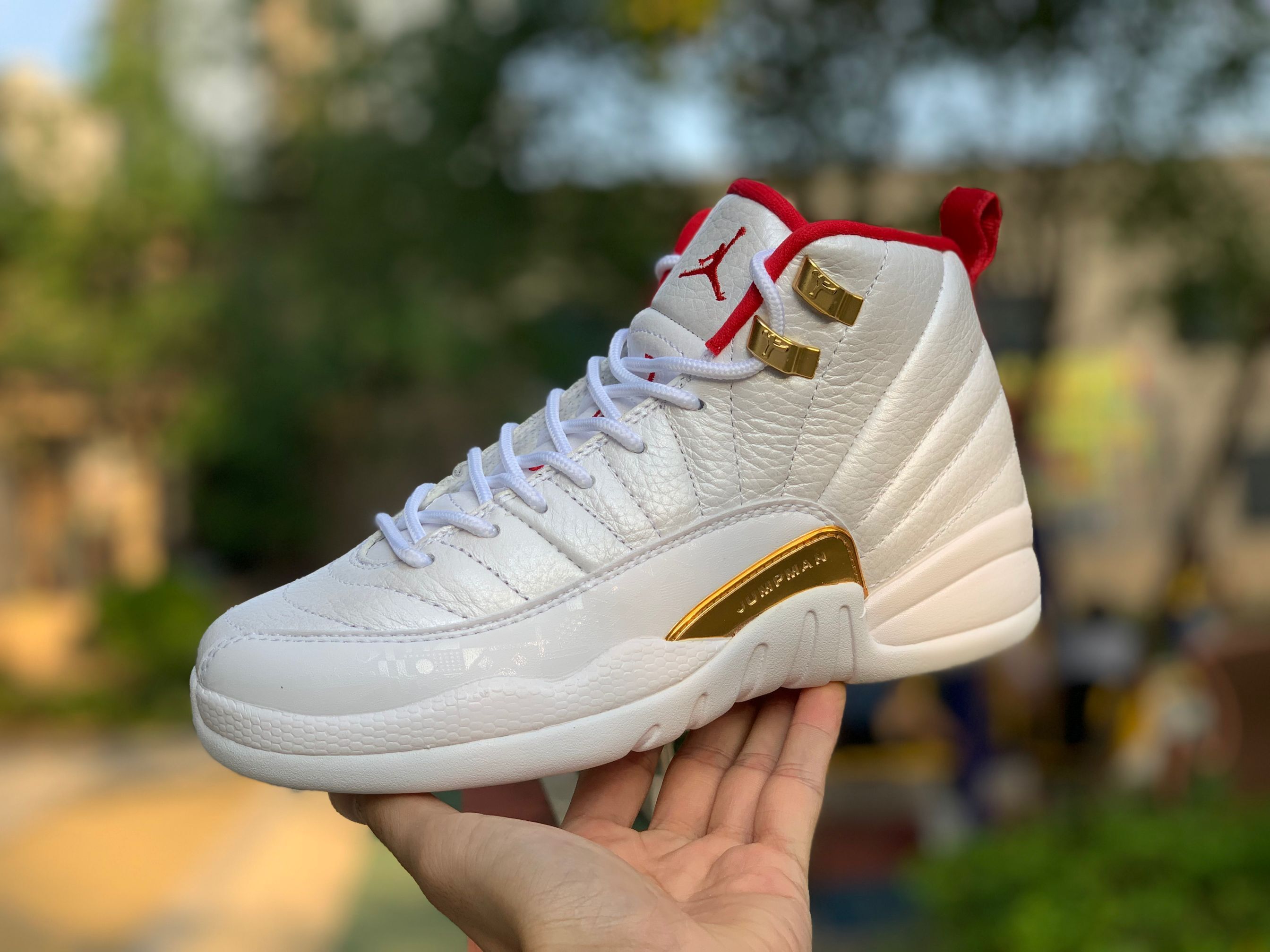 Nike Air Jordan 12 Fiba 2019 White University Red Gold 130690 107 10 - www.kickbulk.co