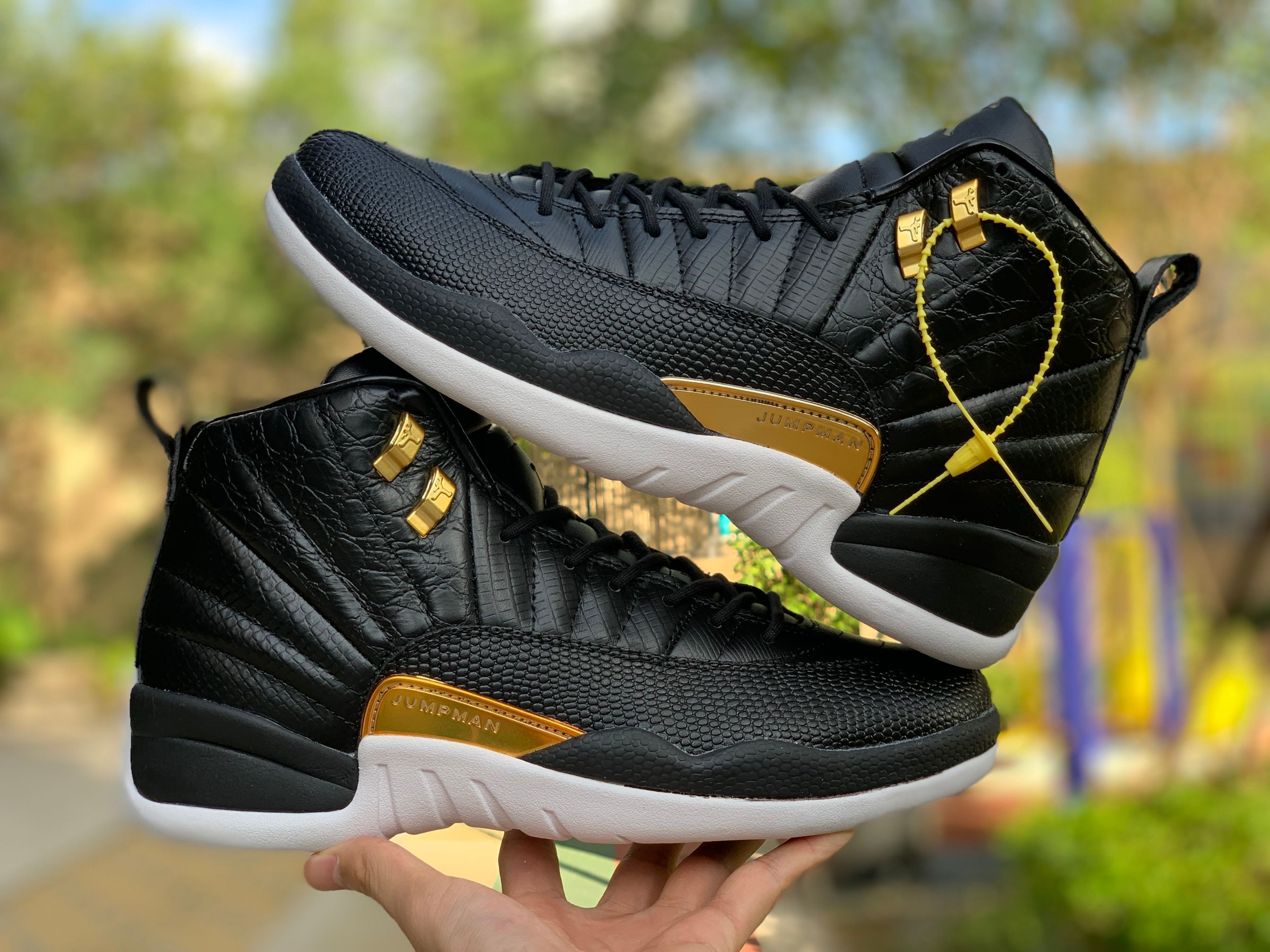 Air Jordan 12 Wmns Snakeskin Midnight Black White Gold Ao6068 007 12 - www.kickbulk.co