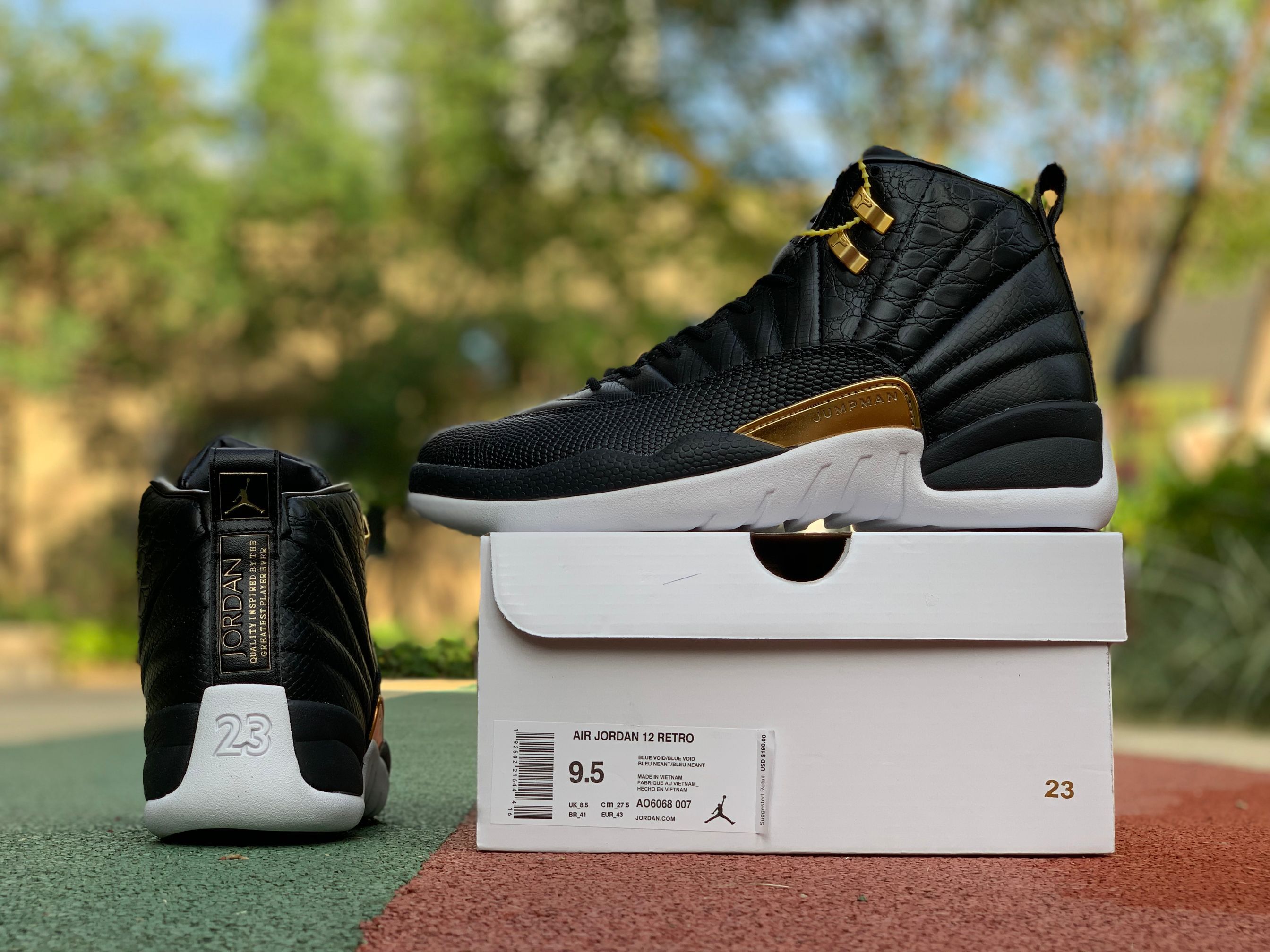 Air Jordan 12 Wmns Snakeskin Midnight Black White Gold Ao6068 007 7 - www.kickbulk.co