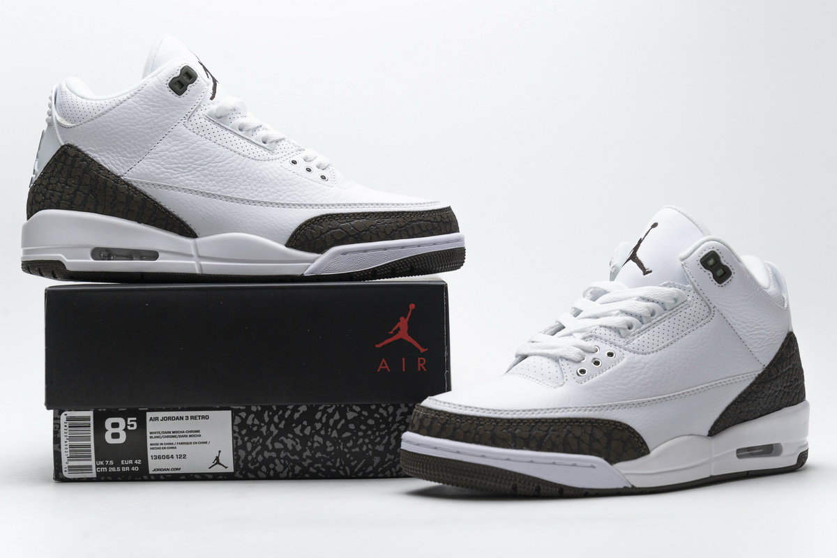 Nike Air Jordan 3 Mocha 2018 White Chrome Dark Brown 136064 122 9 - www.kickbulk.co