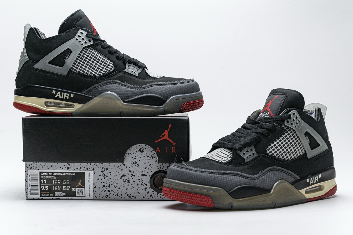 Cv9388 001 Off White X Air Jordan 4 Bred Black Red 23 - www.kickbulk.co